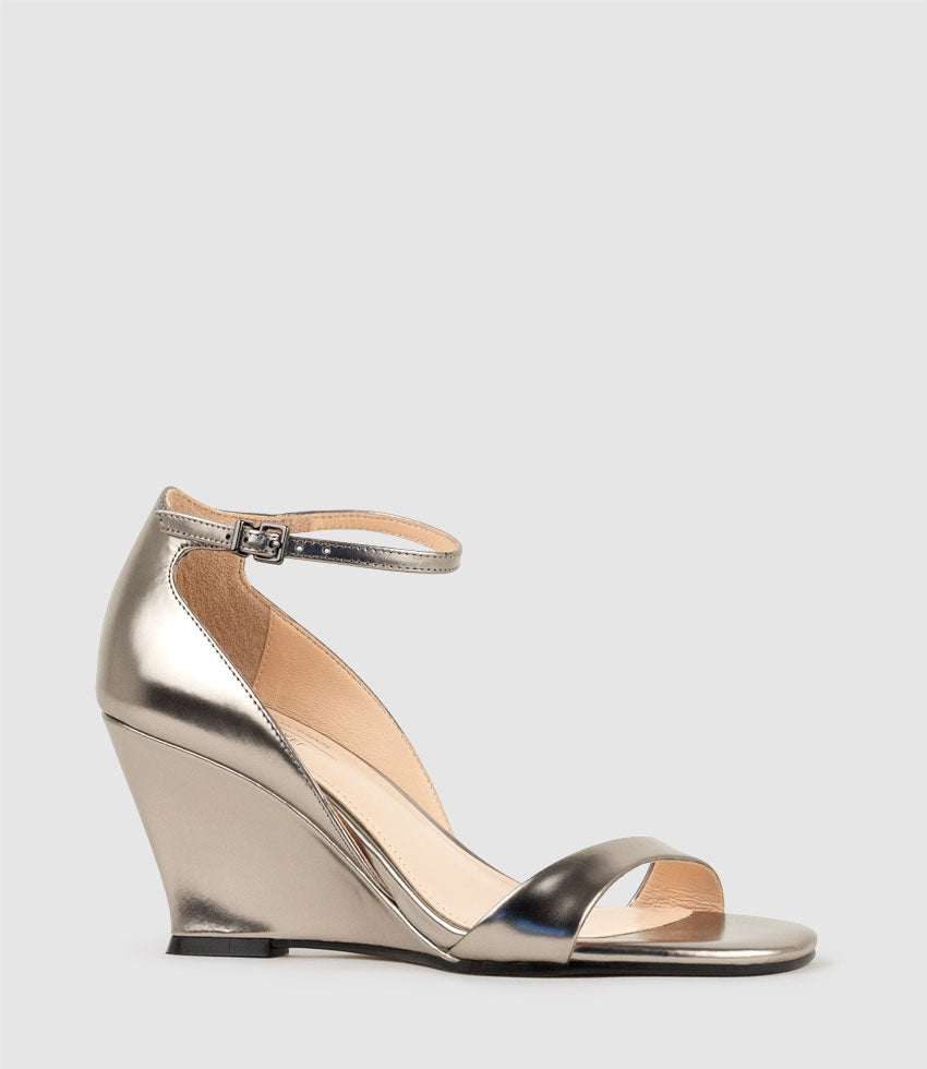 SAKURA75 Sandal on Wedge in Pewter High Shine - Edward Meller