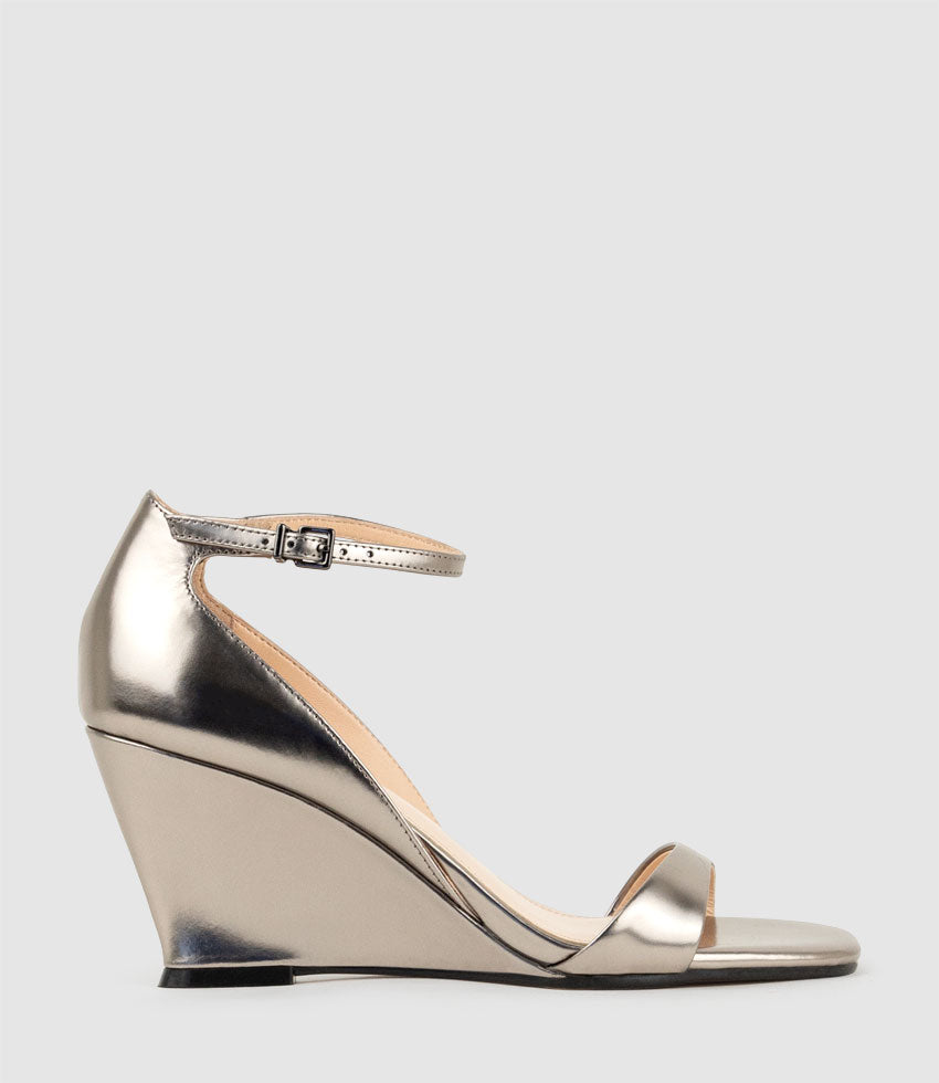 SAKURA75 Sandal on Wedge in Pewter High Shine - Edward Meller