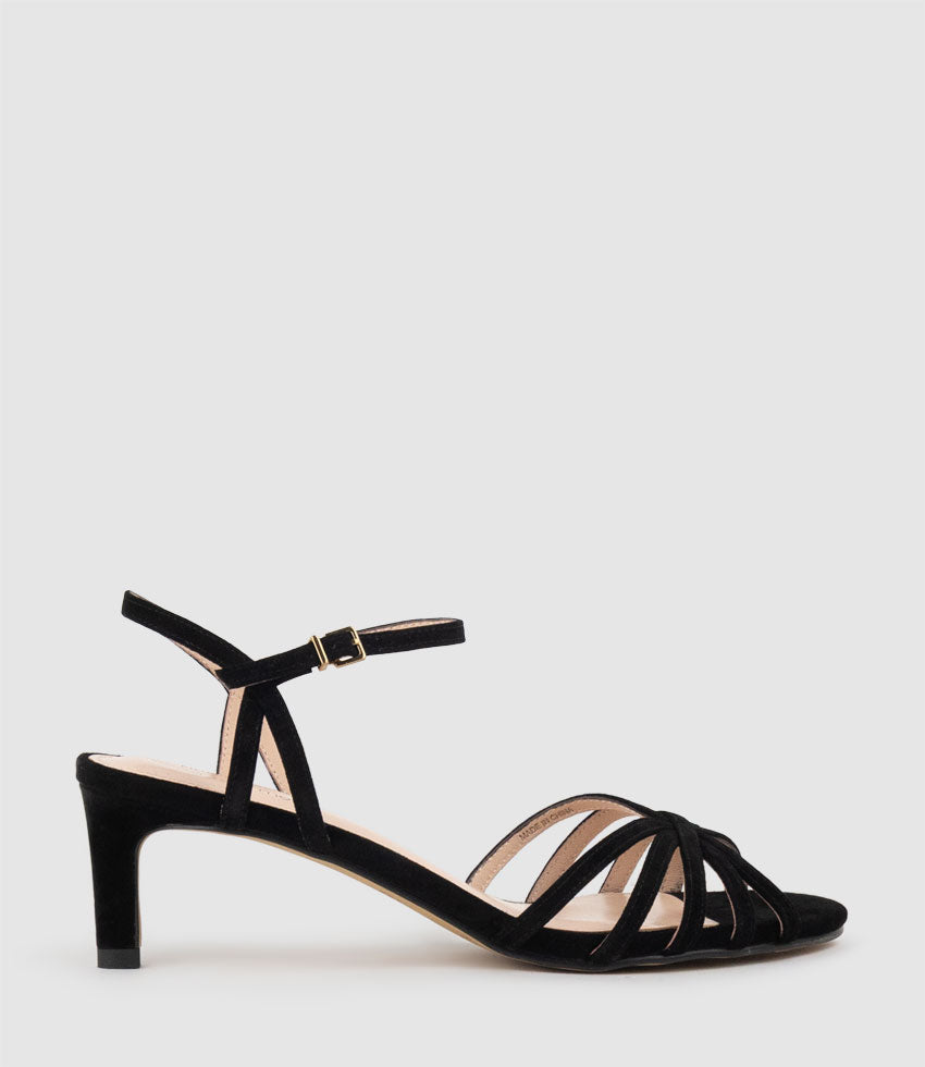 SALSA55 Strappy Sandal in Black Suede - Edward Meller
