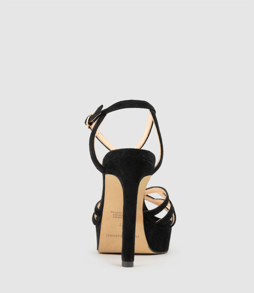 SAMI110 Lattice Front Platform Sandal in Black Suede - Edward Meller