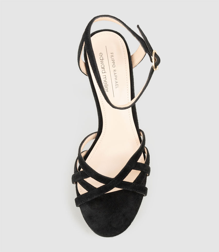 SAMI110 Lattice Front Platform Sandal in Black Suede - Edward Meller