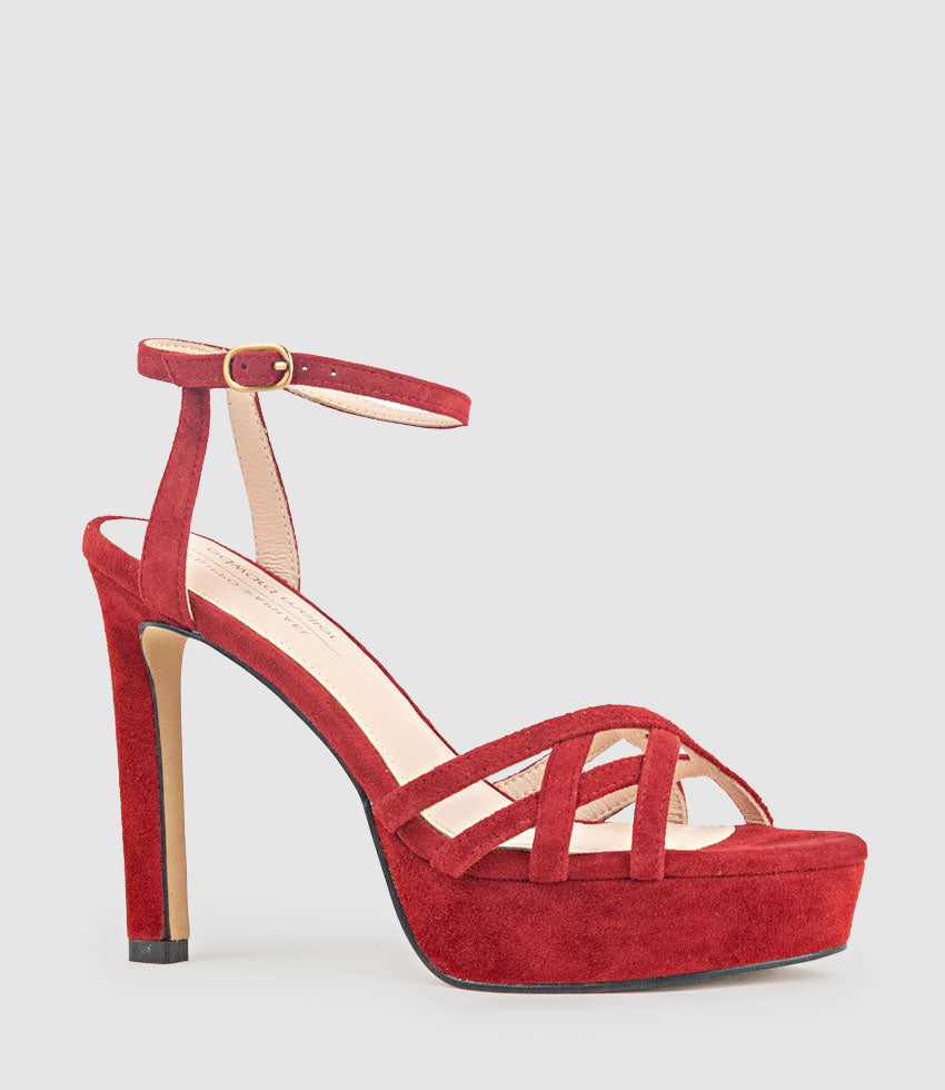 SAMI110 Lattice Front Platform Sandal in Cherry Suede - Edward Meller