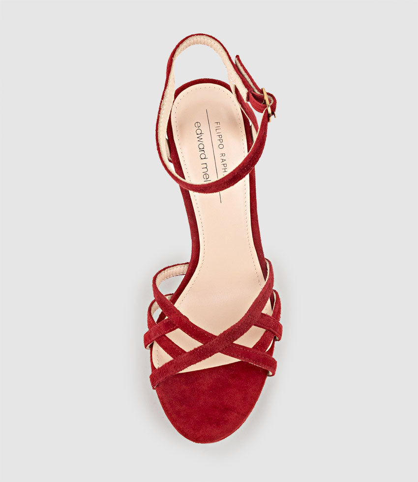 SAMI110 Lattice Front Platform Sandal in Cherry Suede - Edward Meller