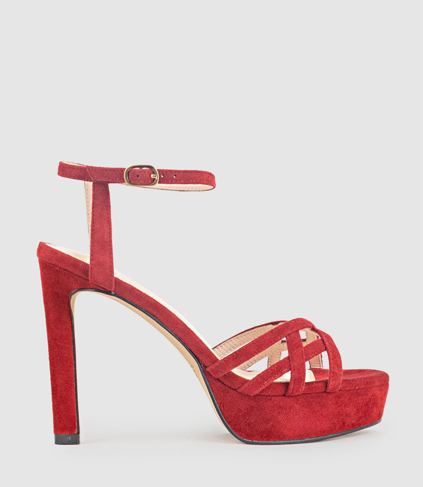 SAMI110 Lattice Front Platform Sandal in Cherry Suede - Edward Meller