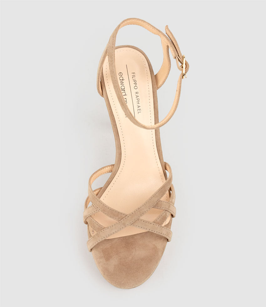 SAMI110 Lattice Front Platform Sandal in Nude Suede - Edward Meller