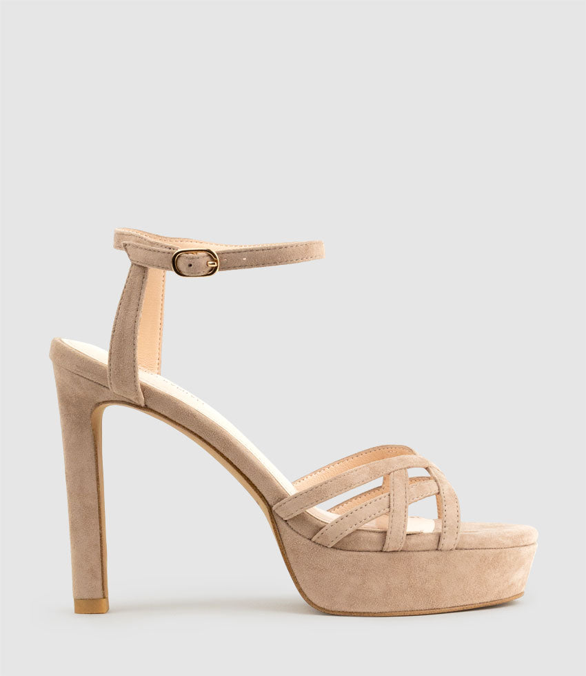 SAMI110 Lattice Front Platform Sandal in Nude Suede - Edward Meller