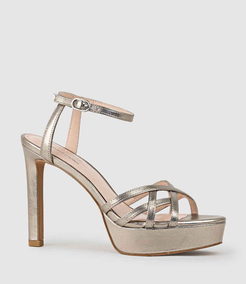 SAMI110 Lattice Front Platform Sandal in Pewter - Edward Meller