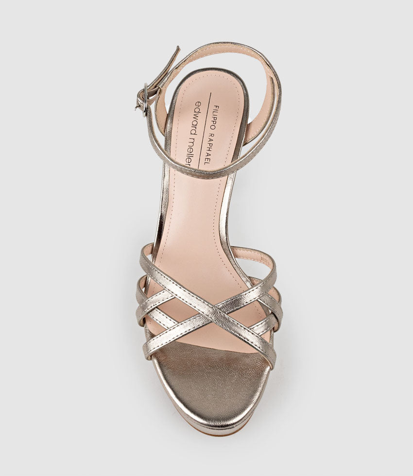 SAMI110 Lattice Front Platform Sandal in Pewter - Edward Meller