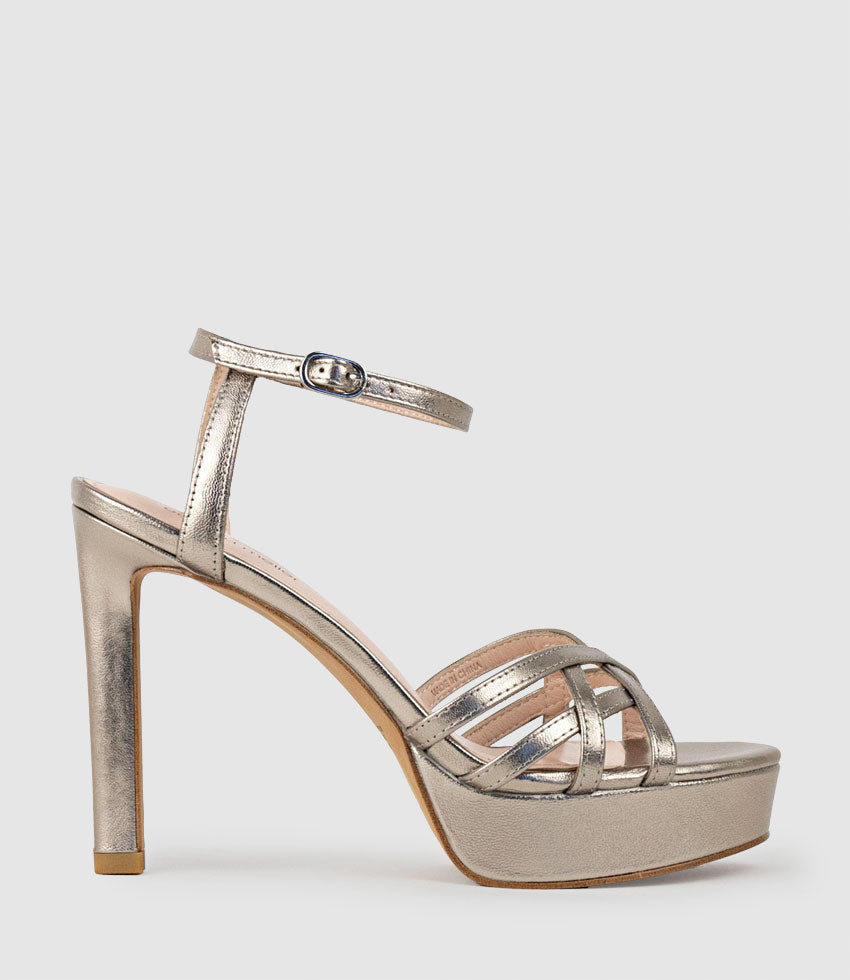 SAMI110 Lattice Front Platform Sandal in Pewter - Edward Meller