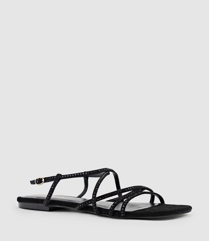 SAMILLE Strappy Crystal Sandal in Black Suede - Edward Meller