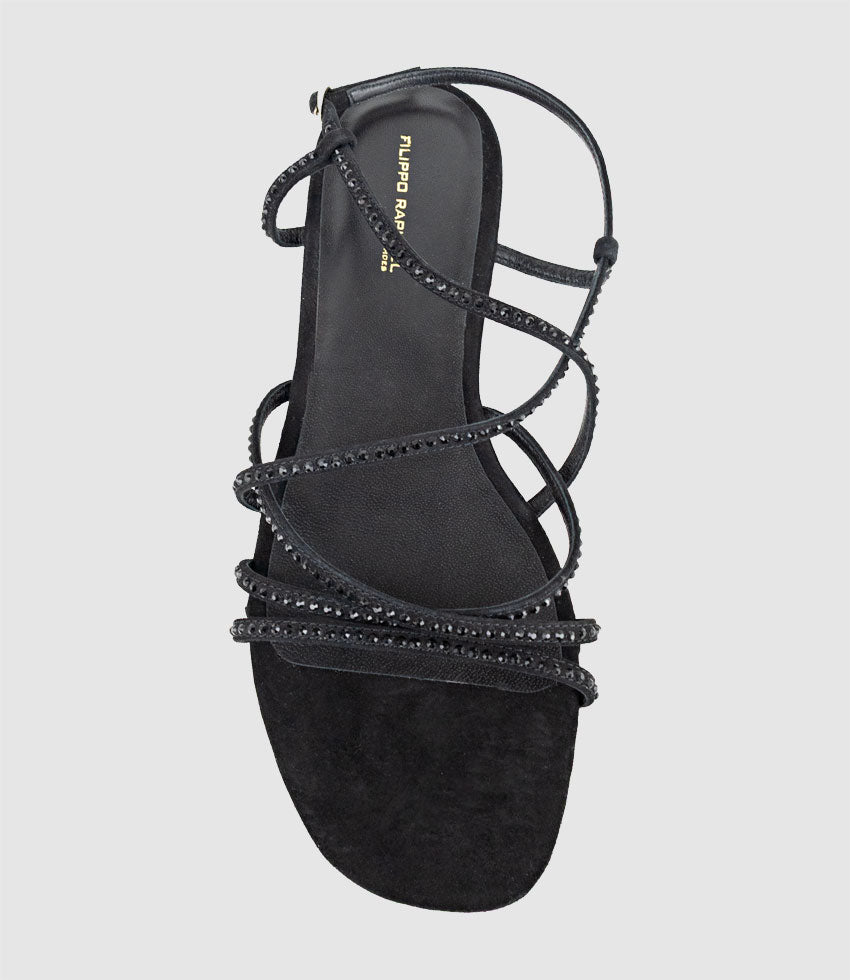SAMILLE Strappy Crystal Sandal in Black Suede - Edward Meller