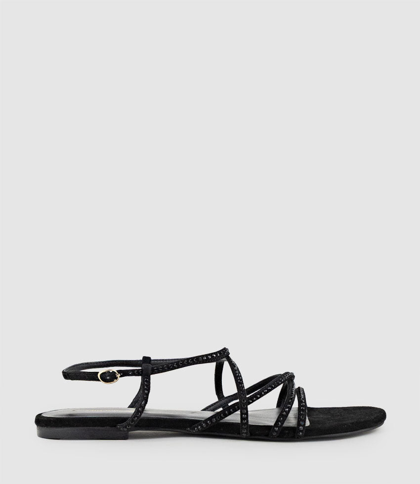 SAMILLE Strappy Crystal Sandal in Black Suede - Edward Meller