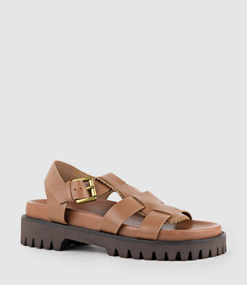 SANDAR Gladiator Sandal on Chunky Sole in Tan - Edward Meller