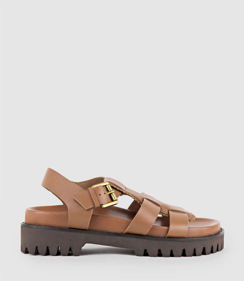 SANDAR Gladiator Sandal on Chunky Sole in Tan - Edward Meller