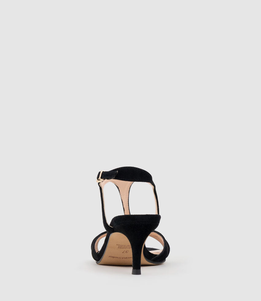 SANNA60 T-Bar Sandal in Black Suede - Edward Meller