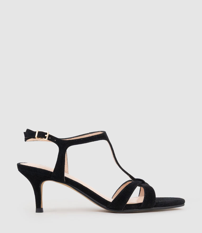 SANNA60 T-Bar Sandal in Black Suede - Edward Meller