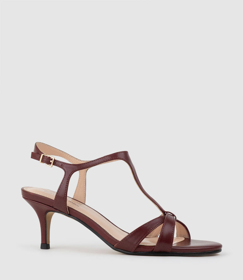 SANNA60 T-Bar Sandal in Garnet Calf - Edward Meller