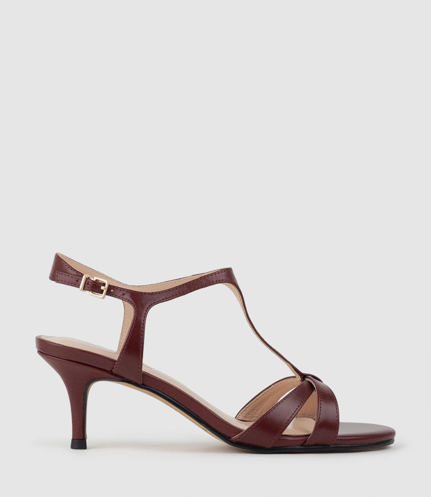 SANNA60 T-Bar Sandal in Garnet Calf - Edward Meller