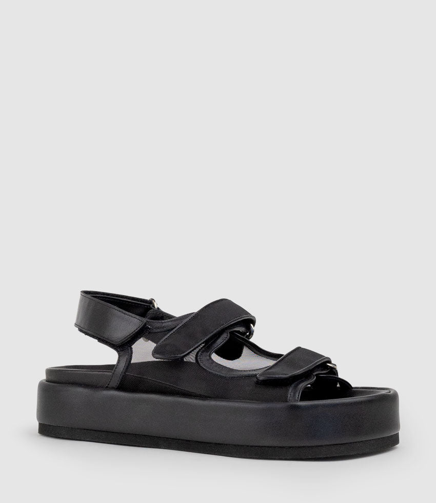 SASKIA Mesh Footbed Sandal in Black - Edward Meller