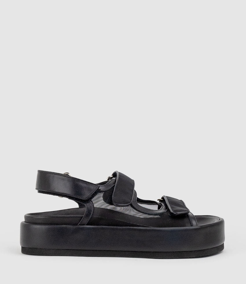 SASKIA Mesh Footbed Sandal in Black - Edward Meller