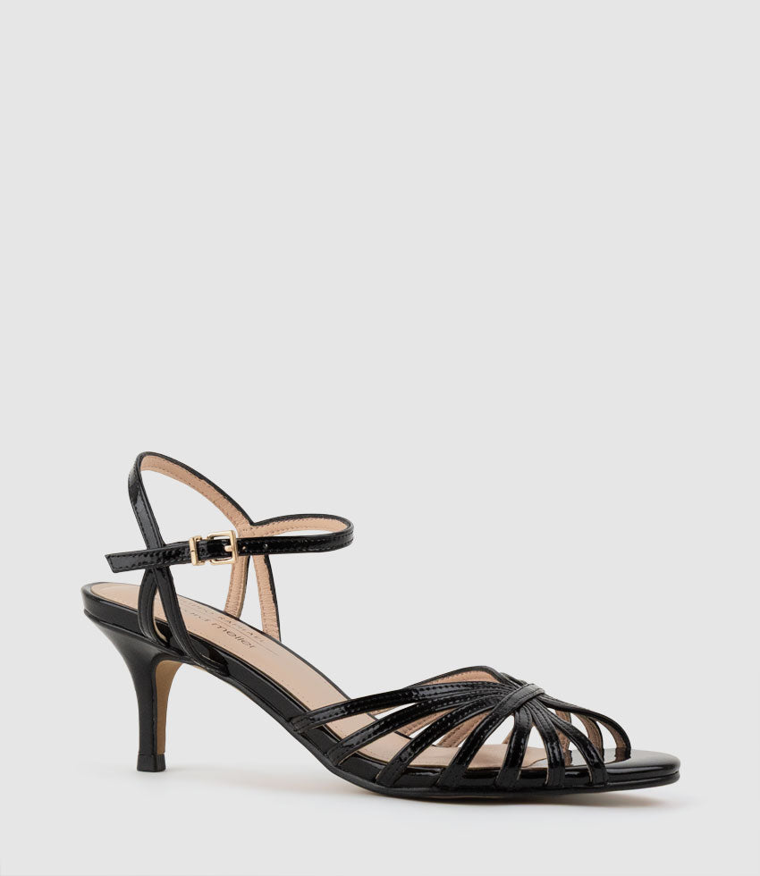 SASSY60 Strappy Sandal in Black Patent - Edward Meller