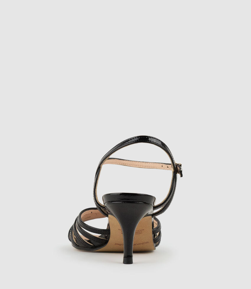 SASSY60 Strappy Sandal in Black Patent - Edward Meller
