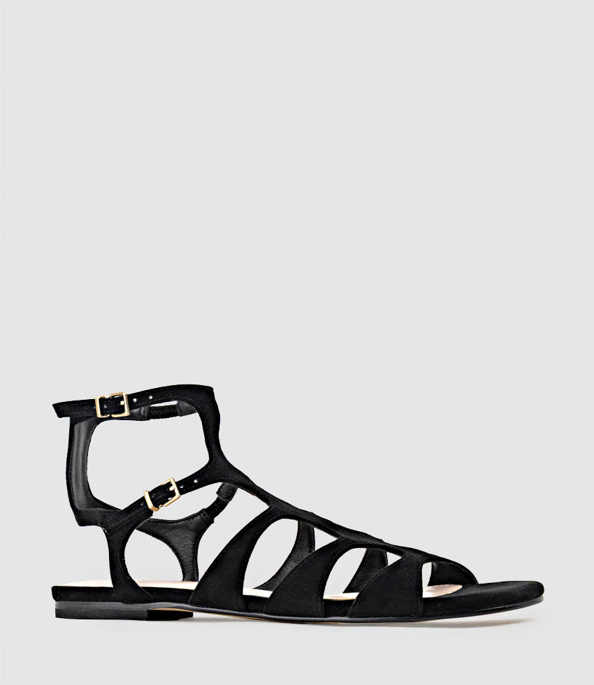 SCION Gladiator Sandal in Black Suede - Edward Meller