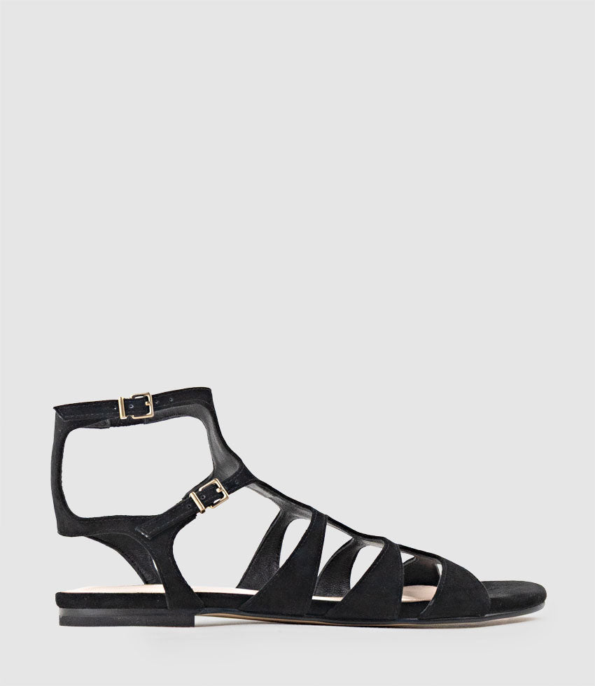 SCION Gladiator Sandal in Black Suede - Edward Meller