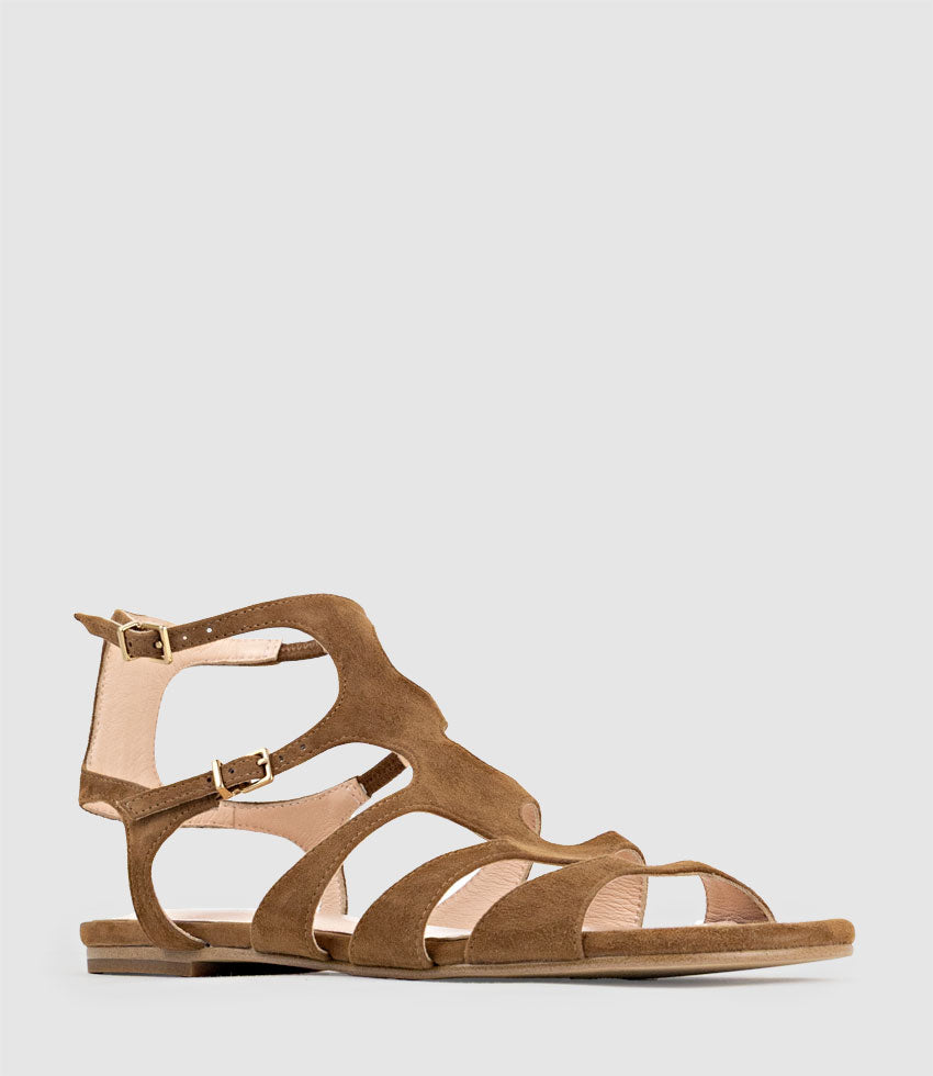 SCION Gladiator Sandal in Tan Suede - Edward Meller