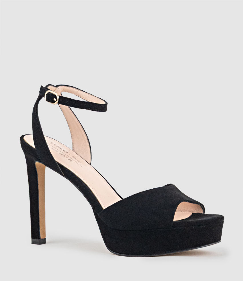 SELMA110 Open Toe Platform Sandal in Black Suede - Edward Meller