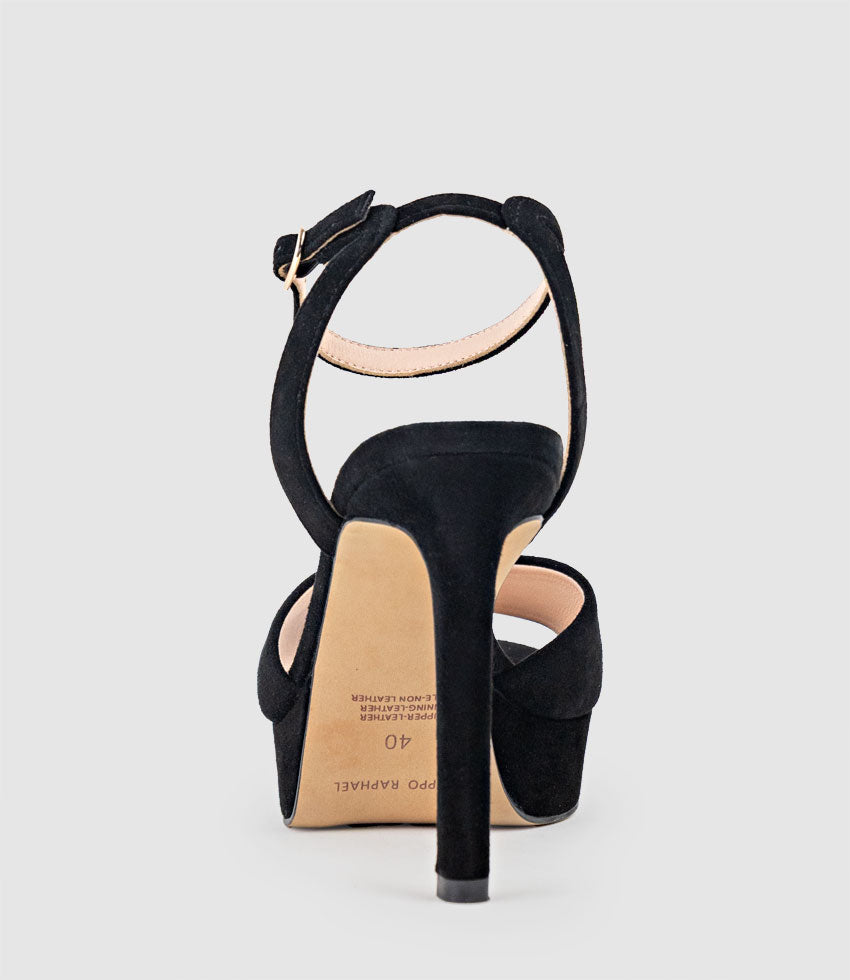 SELMA110 Open Toe Platform Sandal in Black Suede - Edward Meller
