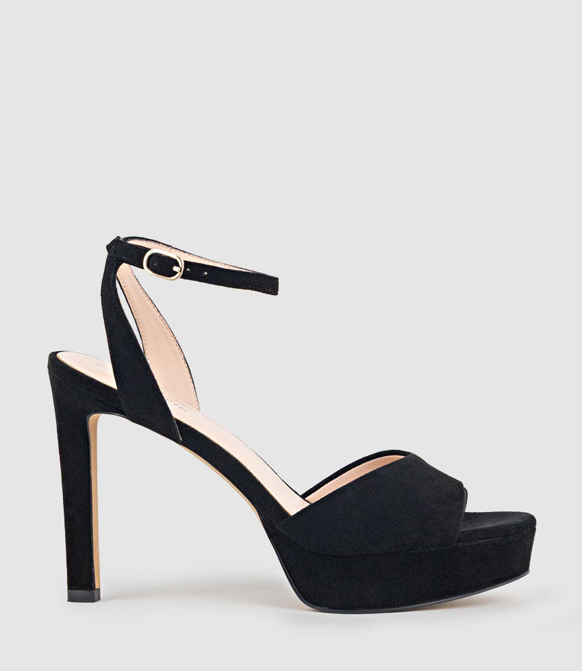 SELMA110 Open Toe Platform Sandal in Black Suede - Edward Meller