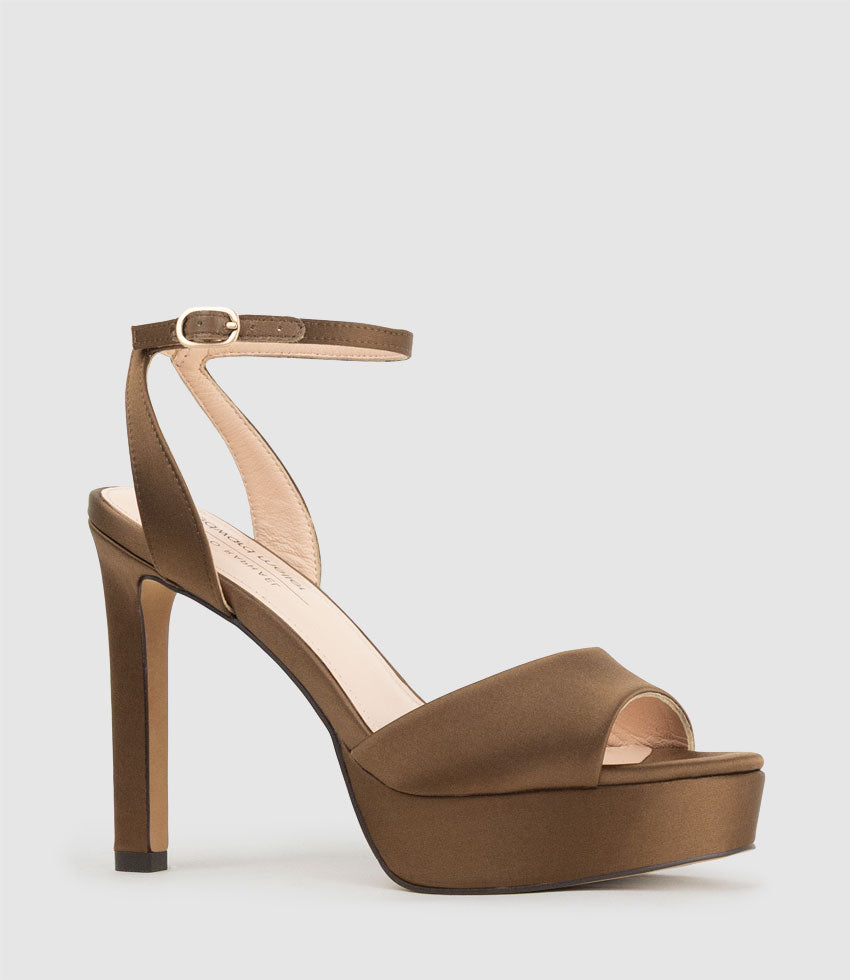 SELMA110 Open Toe Platform Sandal in Bronze Silk - Edward Meller