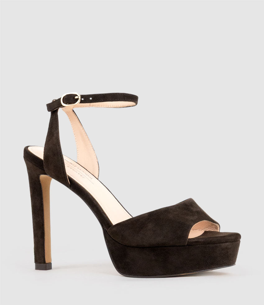 SELMA110 Open Toe Platform Sandal in Chocolate Suede - Edward Meller
