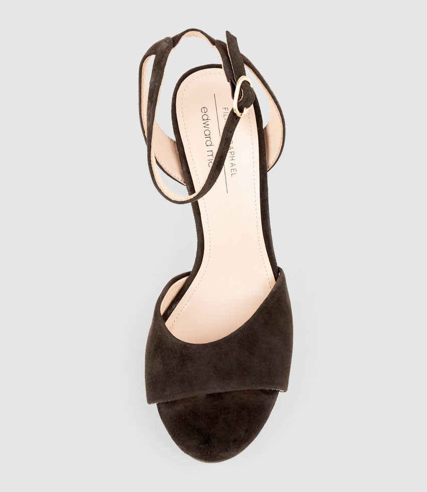 SELMA110 Open Toe Platform Sandal in Chocolate Suede - Edward Meller