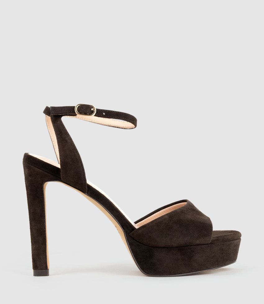 SELMA110 Open Toe Platform Sandal in Chocolate Suede - Edward Meller