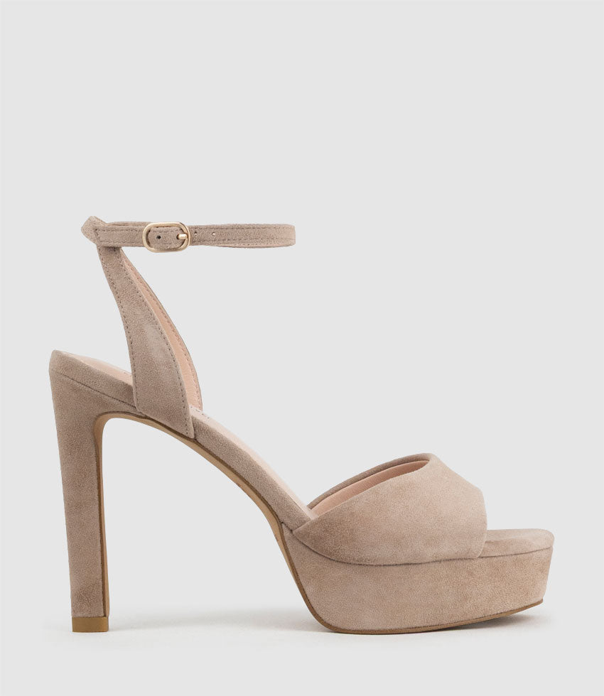 SELMA110 Open Toe Platform Sandal in Nude Suede - Edward Meller