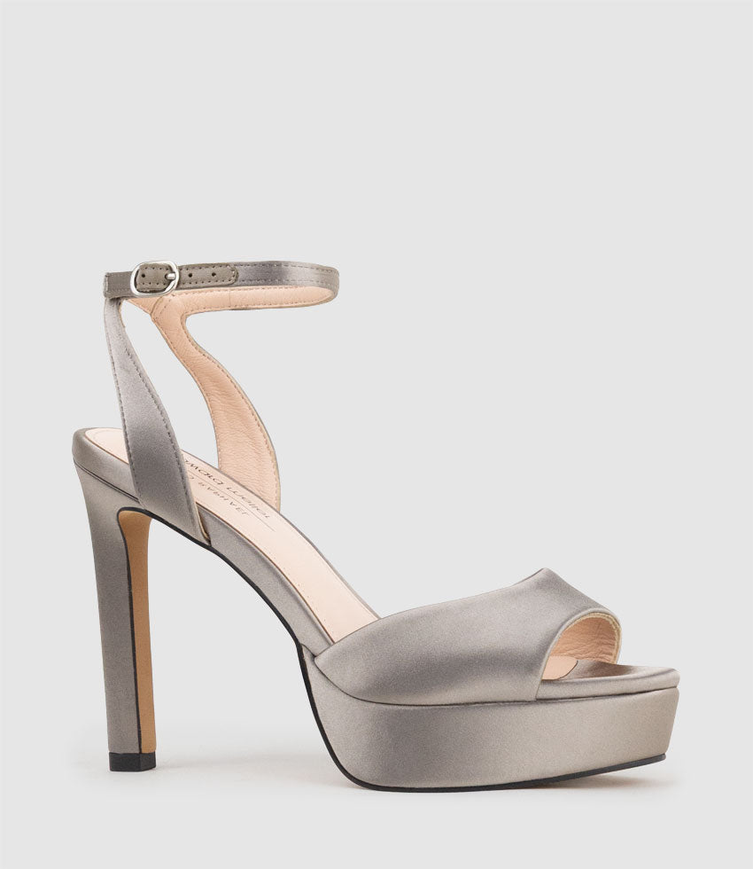 SELMA110 Open Toe Platform Sandal in Pewter Silk - Edward Meller