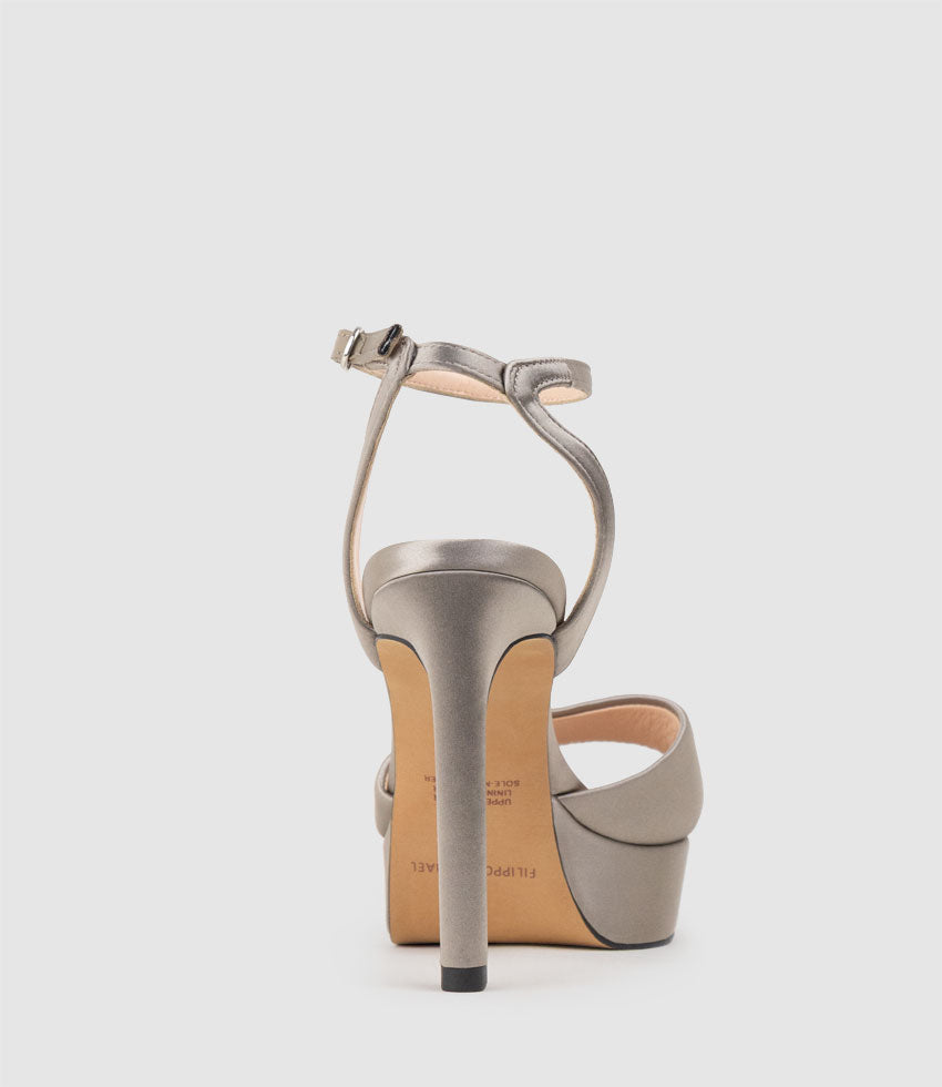 SELMA110 Open Toe Platform Sandal in Pewter Silk - Edward Meller