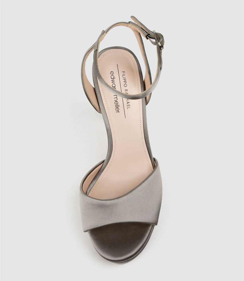 SELMA110 Open Toe Platform Sandal in Pewter Silk - Edward Meller