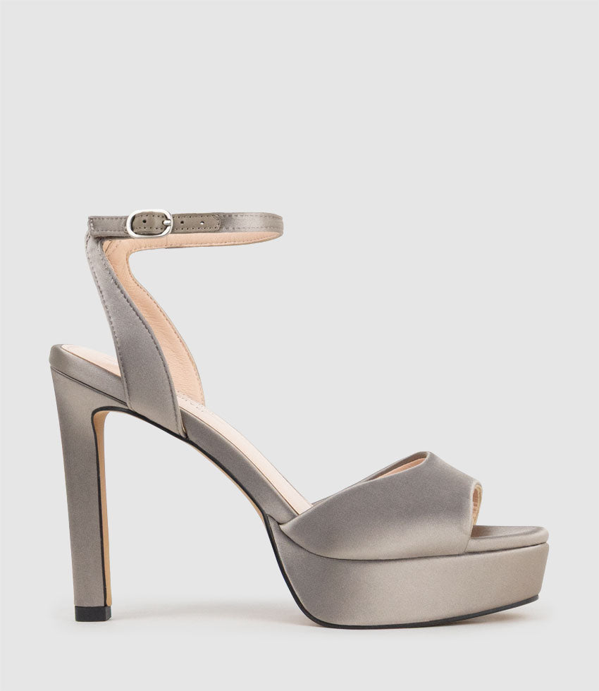 SELMA110 Open Toe Platform Sandal in Pewter Silk - Edward Meller