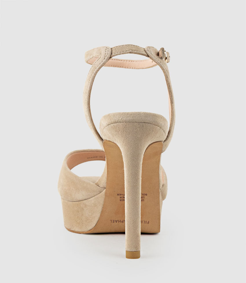 SELMA110 Open Toe Platform Sandal in Sand Suede - Edward Meller