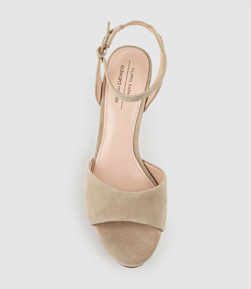 SELMA110 Open Toe Platform Sandal in Sand Suede - Edward Meller