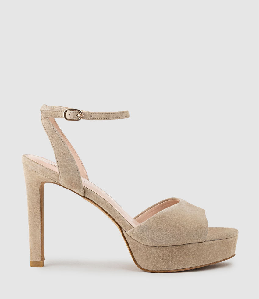 SELMA110 Open Toe Platform Sandal in Sand Suede - Edward Meller