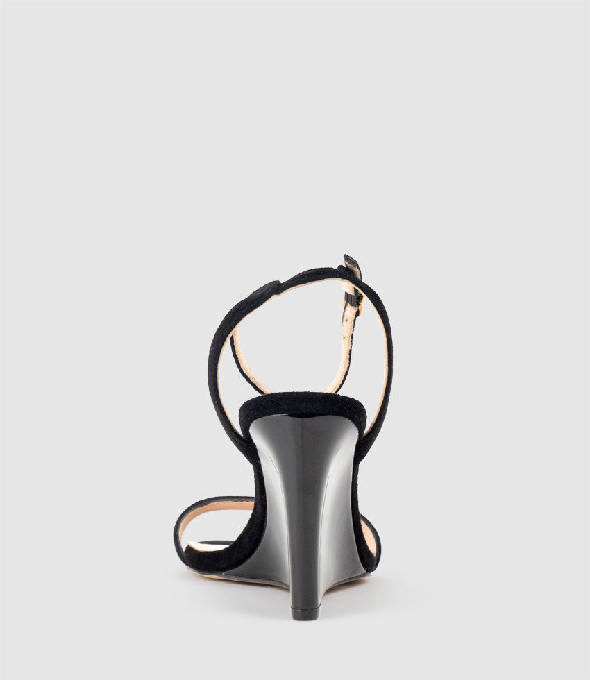 SHANIA90 Single Strap Sandal on Wedge in Black Suede - Edward Meller