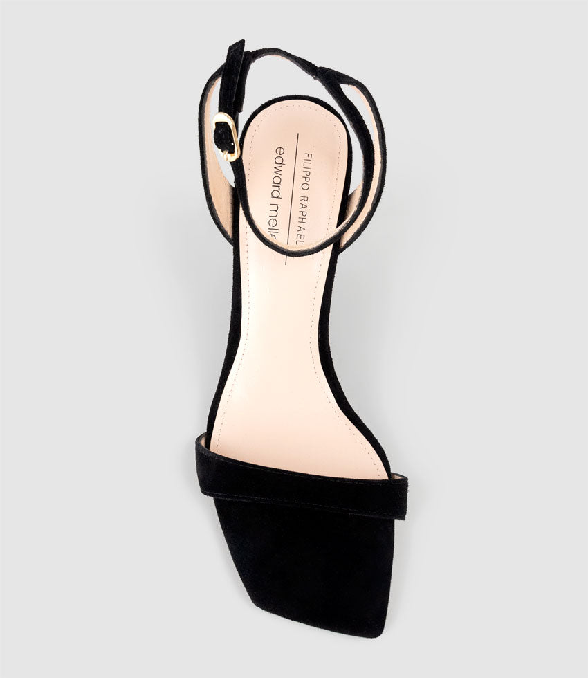 SHANIA90 Single Strap Sandal on Wedge in Black Suede - Edward Meller