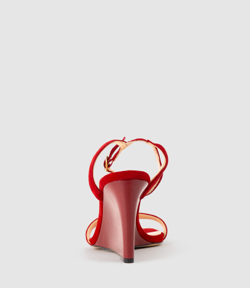 SHANIA90 Single Strap Sandal on Wedge in Cherry Suede - Edward Meller