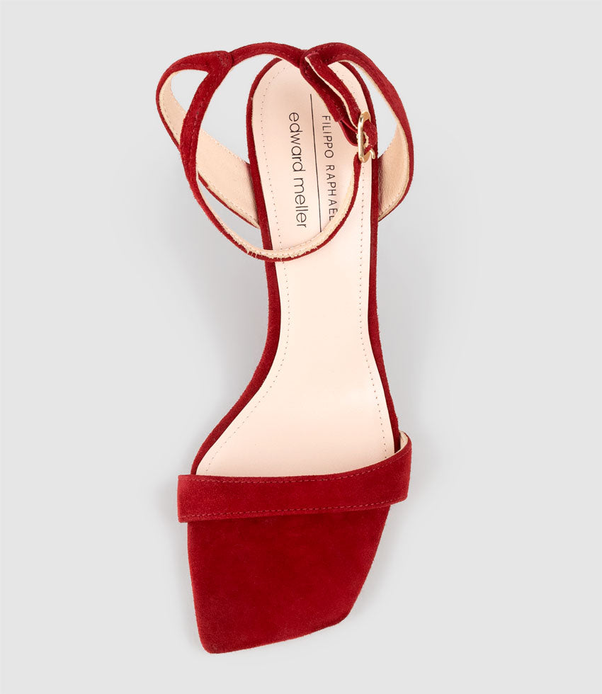 SHANIA90 Single Strap Sandal on Wedge in Cherry Suede - Edward Meller