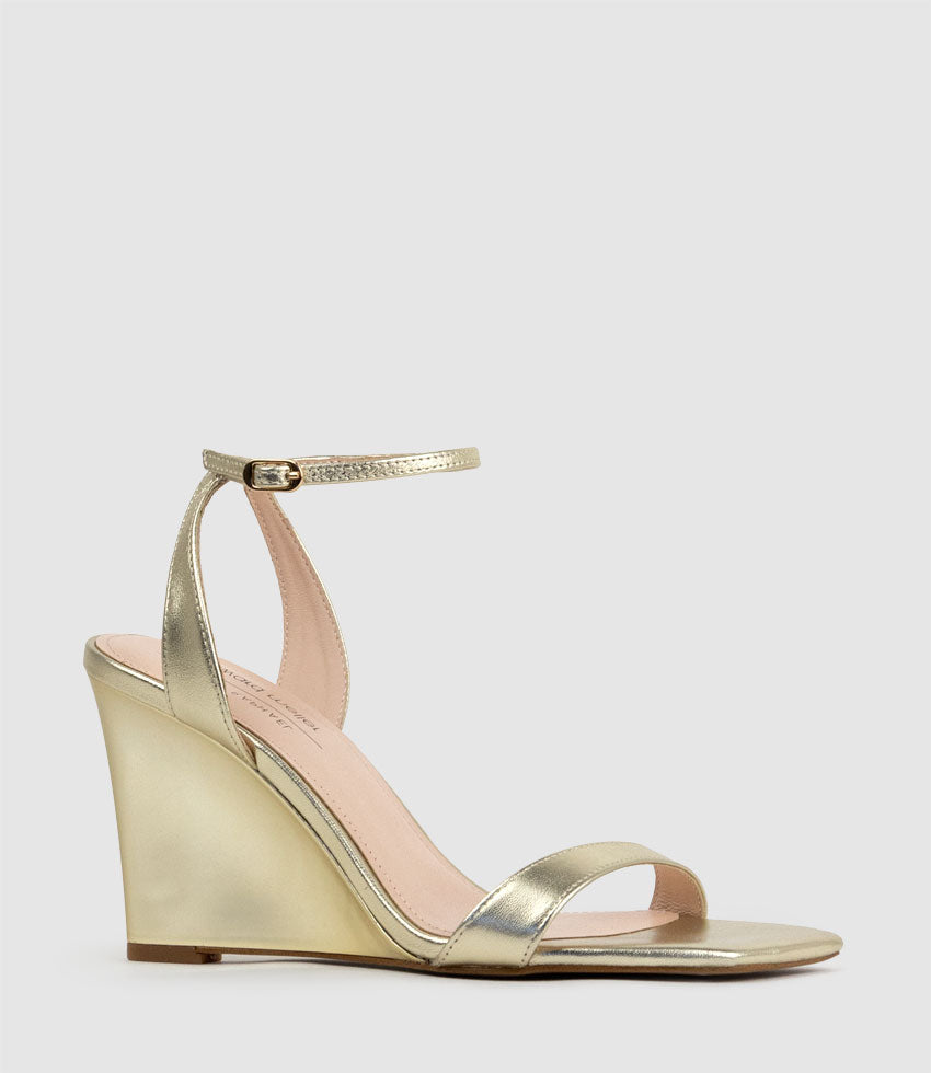 SHANIA90 Single Strap Sandal on Wedge in Pale Gold - Edward Meller