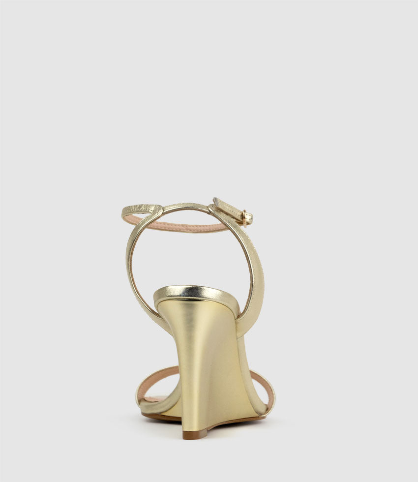 SHANIA90 Single Strap Sandal on Wedge in Pale Gold - Edward Meller